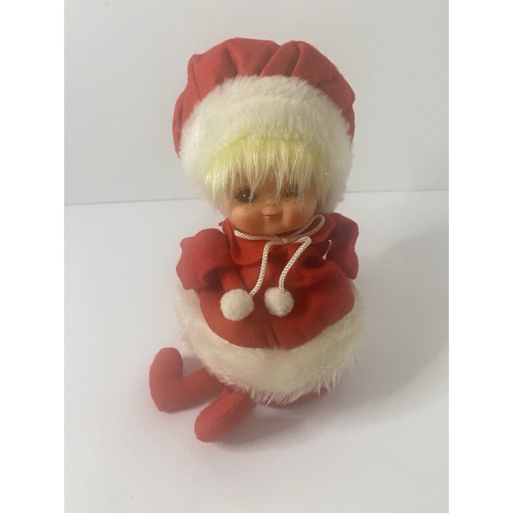Vintage Christmas Wind Up Musical Mrs Claus Pixie Shelf Sitter Japan Works